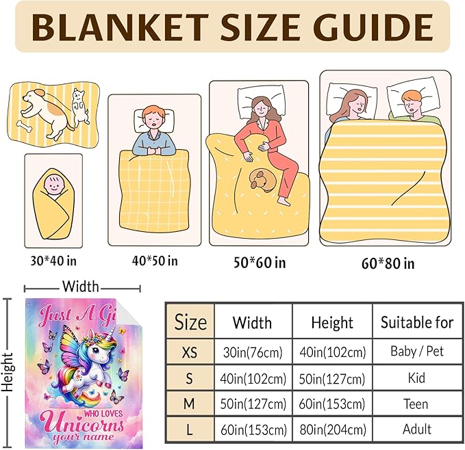 Personalized Unicorn Blanket for Girls Daughter, Cute Pink Unicorn Throw Blankets with Custom Name for Toddlers Kids 40"x50" Comfy Lightweight Flannel Throw for Sofa Couch Bed