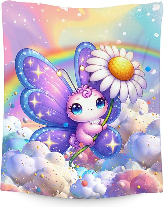 Girls Blankets - Butterfly Blanket Gifts - 50x60 Inches Cute Cozy Soft Flannel Throw for Couch, Office Bed