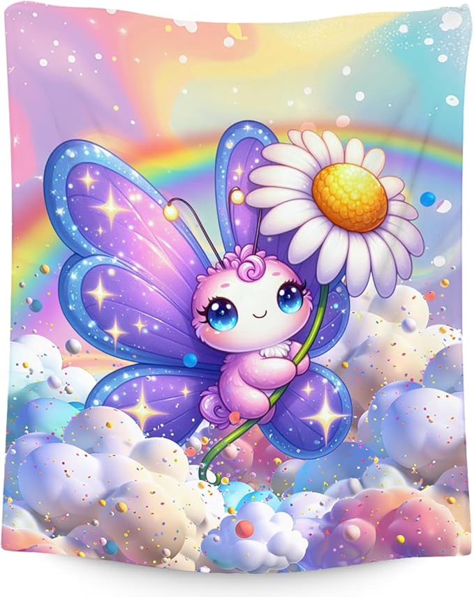 Girls Blankets - Butterfly Blanket Gifts - 60x80 Inches Cute Cozy Soft Flannel Throw for Couch, Office Bed