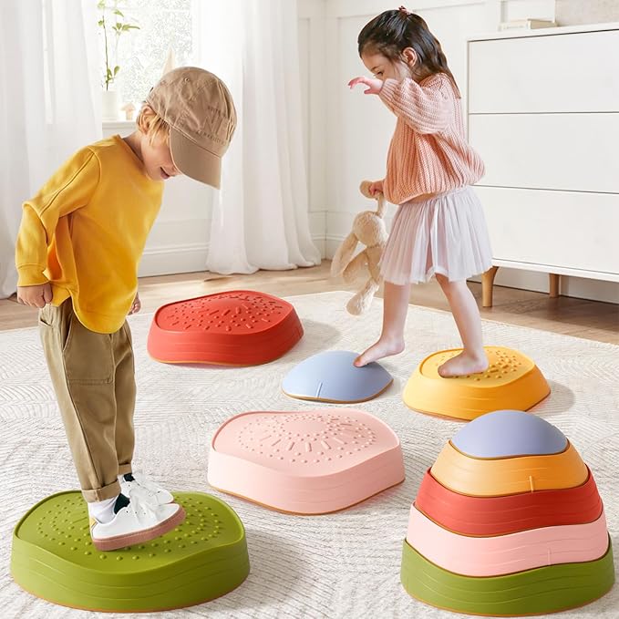 Tiny Land Stepping Stones for Kids, 5pcs Non-Slip Toddler Stepping Stones, Sensory Stepping Stones for Promoting Toddler's Balance & Coordination Skills, Stepping Stones for Toddlers 3-5