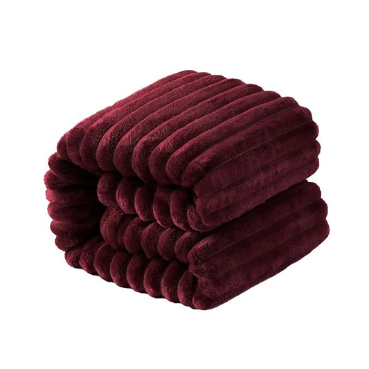 NTBAY Plush Flannel Oversized Baby Blanket, 50X60 Inches Soft and Warm Toddler Blanket with Striped Texture Nursery Bed Blanket for Stroller, Crib, Travel, Baby Gift, 50"x60", Wine Red