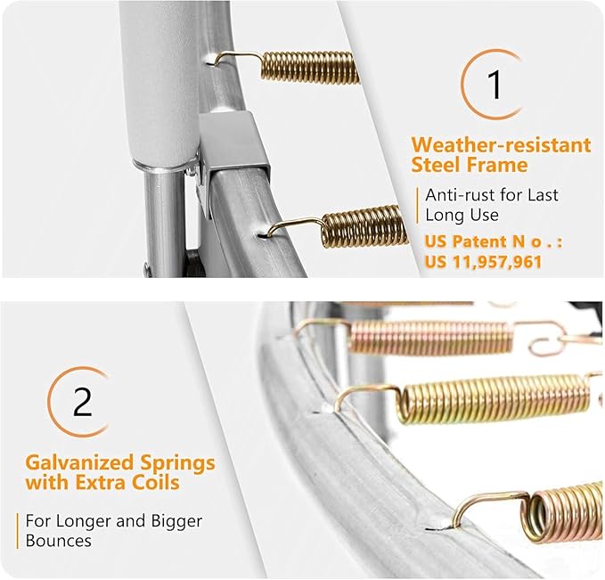 SKOK Trampoline 8FT 10FT 12FT 14FT 15FT Trampolines with Enclosure Net, 400LBS Outdoor Trampolines for Kids with Basketball Hoop-ASTM Approved Trampoline for Children and Adults with Ladder