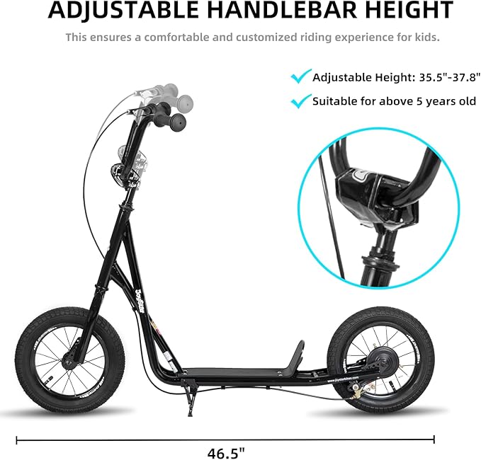JOYSTAR Kick Scooter for Ages 5-9 Years Old Boys Girls, 12 Inch Big Wheels Scooters for Kids, Teens and Adults, Rear Brake and Adjustable Handlebar, Kids Scooter