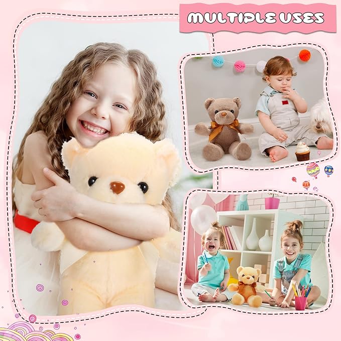 Skylety 10 Pieces Bears Bulk Stuffed Animals Soft Plush Toy Gift Bears with Ribbon Bow for Boys Girls Birthday Wedding Baby Shower Party Favor(Vivid Colors)
