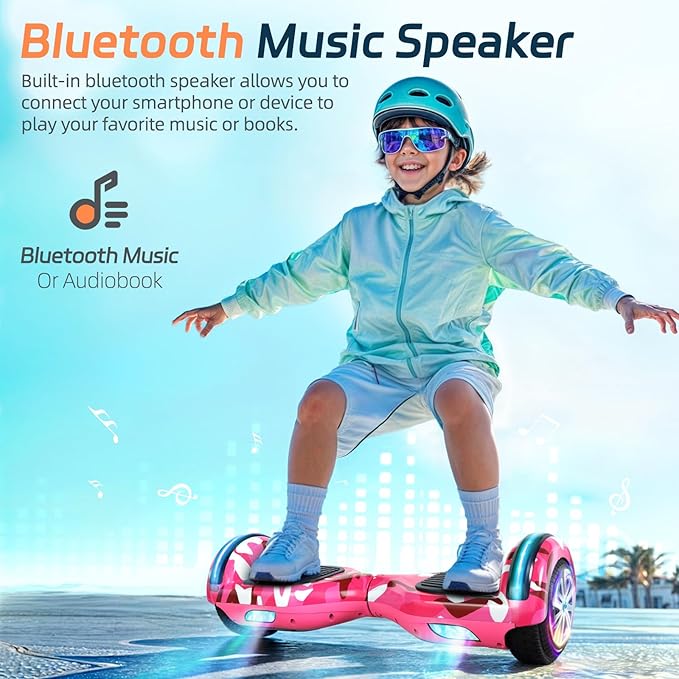 Scooter with Bluetooth Corlorful LED Lights, 6.5" Wheels, Dual 300W Motor Scooter for Kids Girls Boys Adults, All Ages