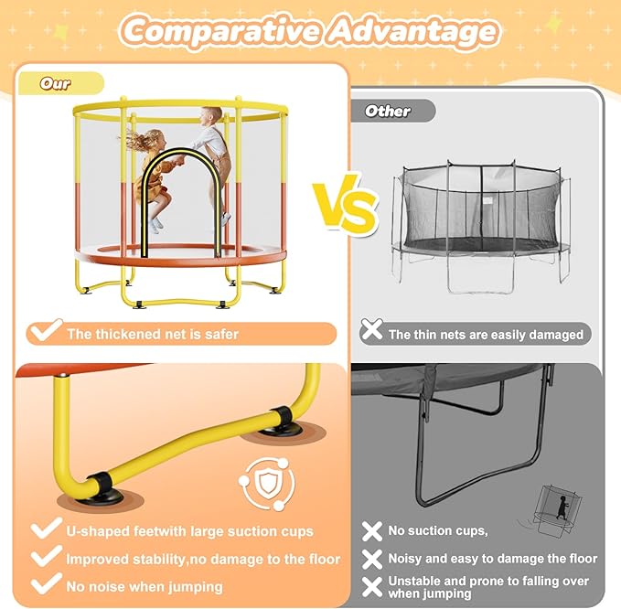 6FT Indoor Trampoline for Kids Ages 1-8, 72" Mini Toddler Indoor & Outdoor Trampoline with Safety Enclosure Net, Basketball Hoop & Dart Board, Birthday Gifts for Boys & Girls, Baby Toddler