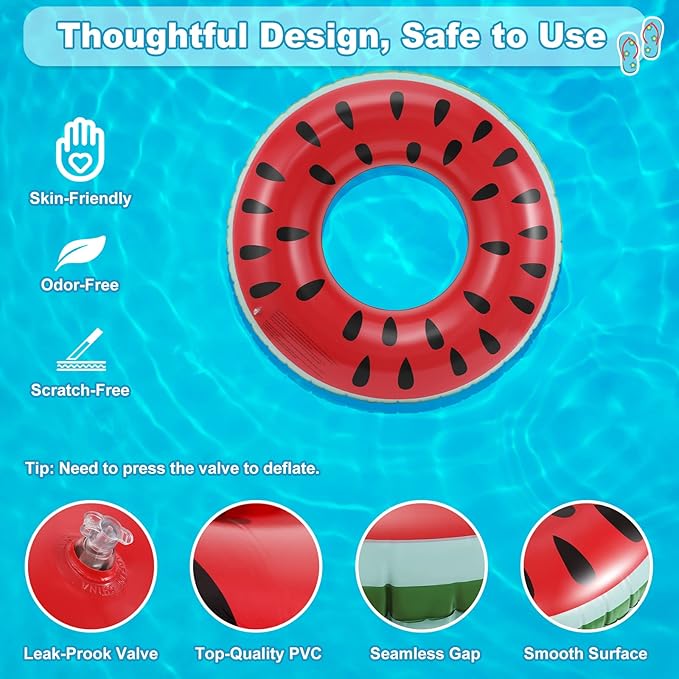 HeySplash Pool Tubes for Adult, 40'' Large Pool Float Watermelon Swim Floaties, Floats Inflatable Swimming Ring Floating, Summer Fun Beach Lake Party Decoration Toys, Watermelon