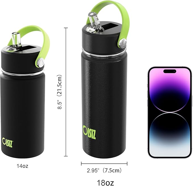 OISIZ 18oz Kids Water Bottle with Straw Lid, Vacuum Insulated Water Bottle 316 Stainless Steel Bottles for Kids for School, Leakproof Water cups, BPA Free and Keep Cold for 24 Hours,Easy to Clean
