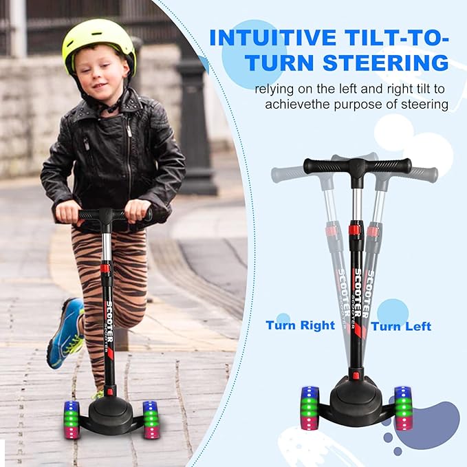 LENOGE Kids Scooter, Toddler Scooter with 3 Flashing LED Big PU Wheels Kick Scooter for Kids Folding Adjustable Height Kick Scooter Toys for Ages 3-6 Boys Girls