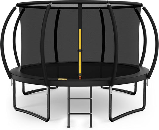 10FT 12FT 14FT 15FT 16FT Outdoor Trampoline with Enclosure Net, Heavy Duty Yard Trampolines, ASTM Approval Recreational Trampolines for Kids and Adults