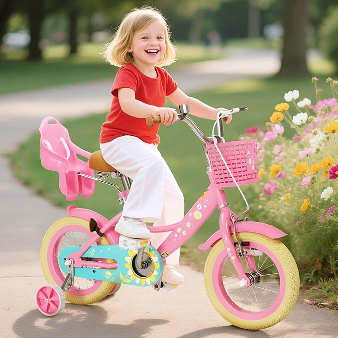 XJD Girls Bike for Toddlers and Kids Ages 2-12 Years Old,12 14 16 Inch Kids Bike with Training Wheels & Basket