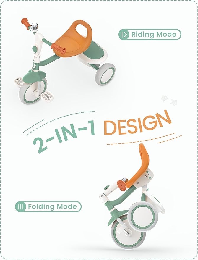 besrey Toddler Tricycle with Bell, Kids Tricycle Age 18 Months to 5 Years, Kids Trike, Toddler Bike for 2-5 Year Olds, Baby Trike, Gifts & Toys for Boys & Girls, Green