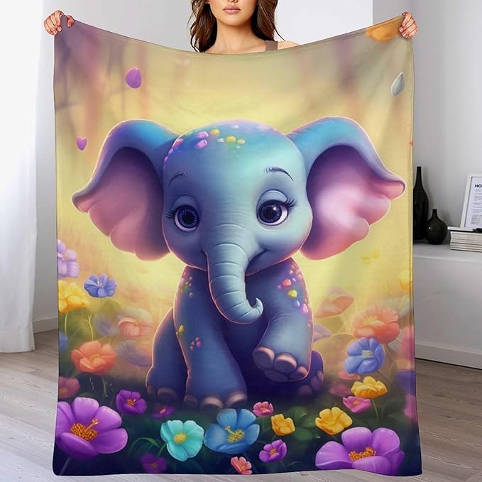 Elephant Blanket Elephant Gifts for Girls Cute Little Elephant Throw Blanket for Kids Adults Soft Warm Cozy Fleece Blanket for Couch Sofa Bed 50"x60"