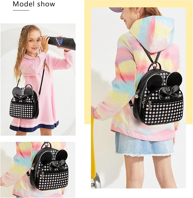 KL928 Girls Mini Backpack Bowknot Polka Dot Cute Small Daypacks Convertible Shoulder Bag Purse for Women