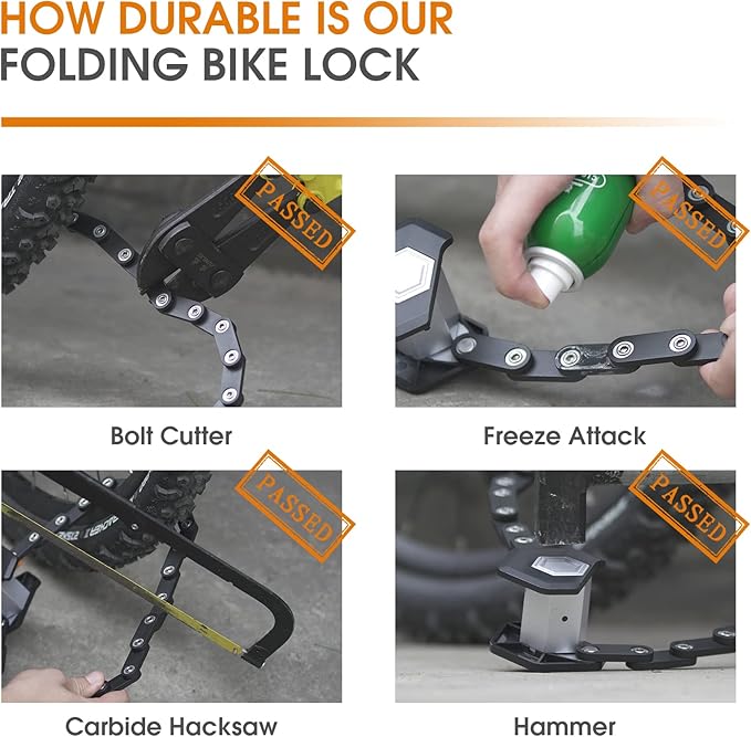 ICOCOPRO Folding Bike Lock with 3 Keys, 2.8 FT Bicycle Lock Compact Anti Theft, High Security Scooter Locks, Heavy Duty Bike Chian Locks with Bracket