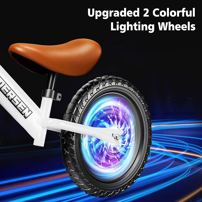 Colorful Lighting 12 Inch No Pedal Balance Bicycle Bike， for Kids,Age 24 Months to 5 Years Old， Lightweight Steady Balancing Bike with Adjustable Handlebar&Seat,Birthday Gift for 2 3 4 5 Year Old.