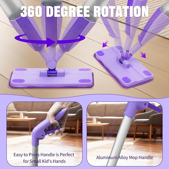 Kids Spray Mop, Educational & Fun Montessori Toddler Cleaning Toy Set, Real Working Mini Mop with Sprayer & Washable Pads, Pretend Play Housekeeping Toy for 3+ Years Old, Gift for Girls & Boys