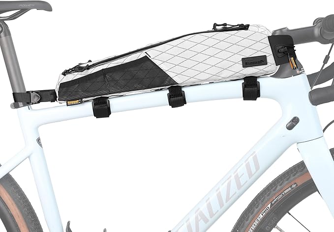 Rhinowalk Bike Frame Bag 2.1L, Waterproof Front Tube Bag with Dual Compartments, YKK Zipper, Phone Storage & Cable Port – Fits Most Bikes – White