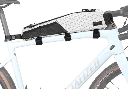 Rhinowalk Bike Frame Bag 2.1L, Waterproof Front Tube Bag with Dual Compartments, YKK Zipper, Phone Storage & Cable Port – Fits Most Bikes – White