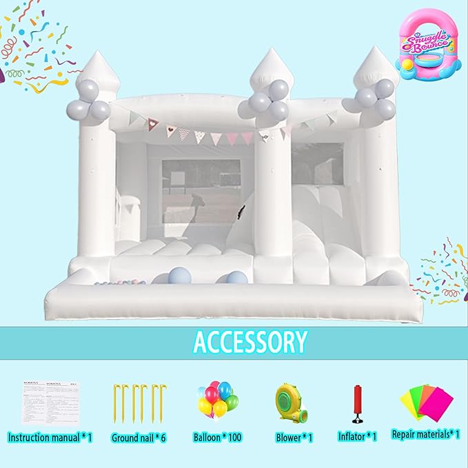13FT White Bounce House Castle with Ball Pits and Slides Bounce House for Big Kids Thickening Oxford Inflatable Bounce House Inflatable Party Supplies/Holiday Decorations（Including Blower）