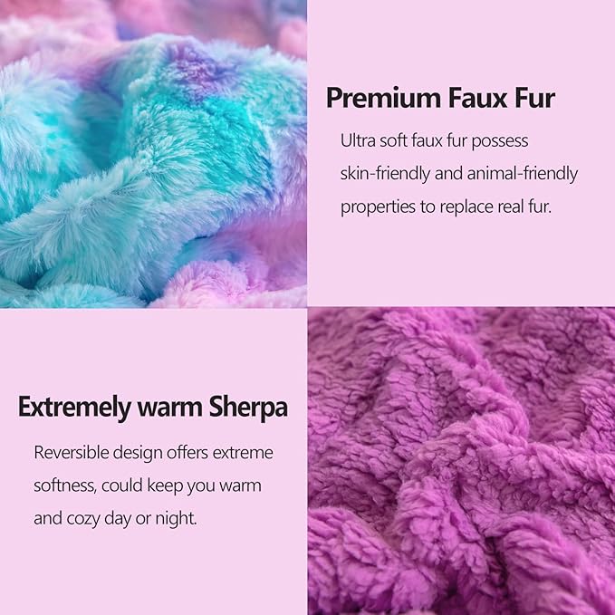 NEWCOSPLAY Super Soft Faux Fur Blanket Twin Size Purple Rainbow Sherpa Fuzzy Plush Warm Blanket for Sofa Bed (Purple Rainbow, Twin(60"x80"))