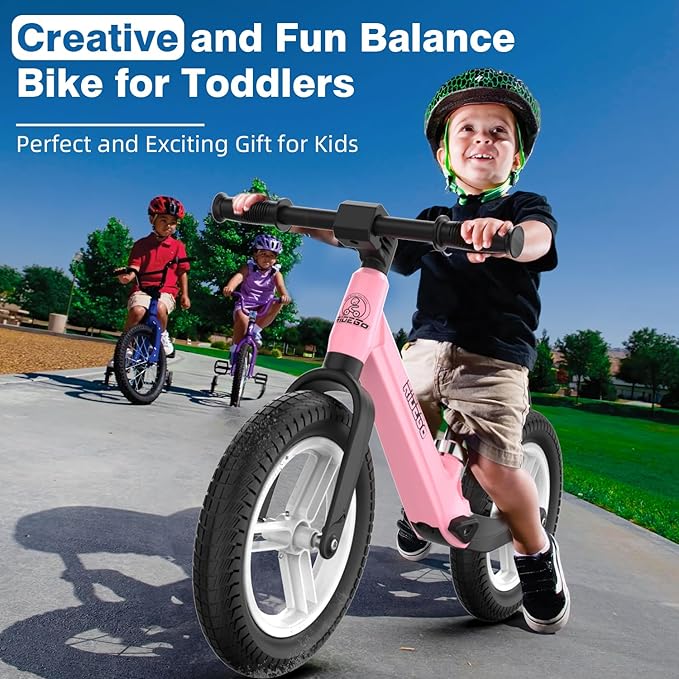 Ridego 12 Inch Balance Bike for Kids 2-4 Year Old,Lightweight Kids Bike with Adjustable Seat, Push Bicycle with Air Rubber Tires，Ride-on Toys Birthday Gift