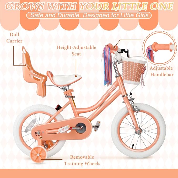 XJD Girls Bike for Toddlers and Kids Ages 2-12 Years Old,12 14 16 Inch Kids Bike with Training Wheels & Basket