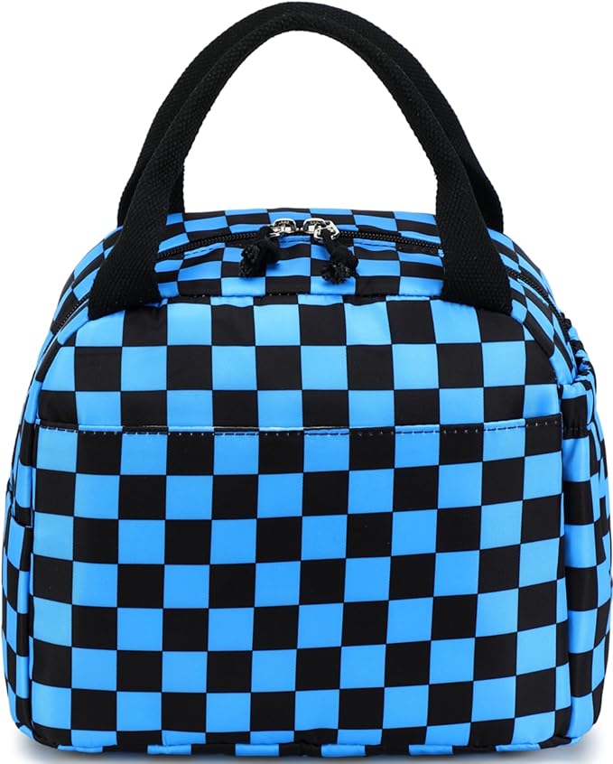 Lunch Box Kids Insulated Lunch Bag Large Reusable Leakproof Cooler Lunch Bags for Boys Girls School Travel Picnic (Blue Check)