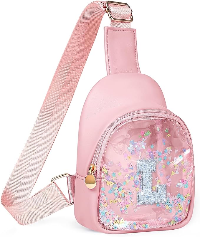 COSHAYSOO Pink Toddler Little Girls Purse 2 3 4 5 6 7 Year Old Kids Sling Bag Initial Crossbody Pouch, Summer Fall Vacation Beach Halloween Birthday Party Gifts for Child Girl Cute Bags Letter L