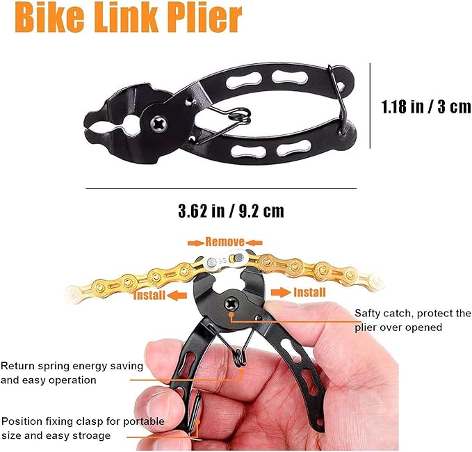 Bicycle Tire Pump, Bike Repair Tool Kits Saddle Bag, Patches, 11 in 1 Multi Function Tool, Lever, Link Plier, Missing for Road Mountain BMX , Chain Breaker Splitter