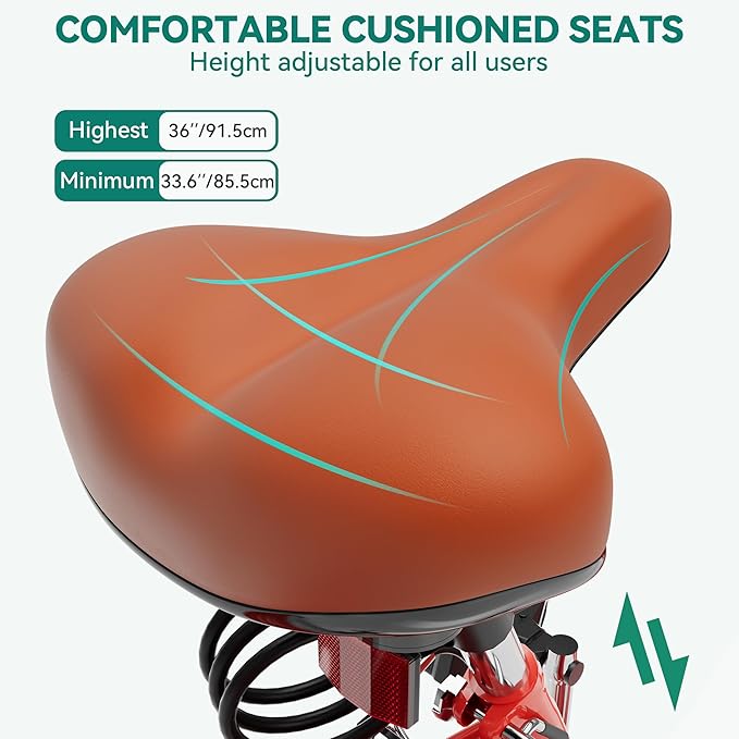 YITAHOME 24 & 26 Inch Beach Cruiser Bike, 7 Speed & Single Speed Commute Bike, Step-Through Bicycle for Adult Women & Men, Steel Frame Cruiser Bike with Full Front & Rear Fenders