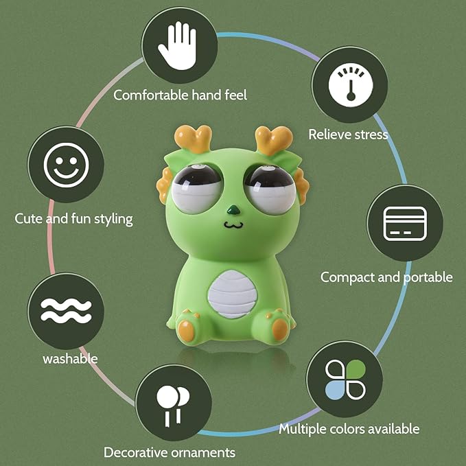 Pop-Out Eye Dragon Squeeze Toy - Stress Relief Sensory Squishy for Adults, Funny Anti-Stress Ball, Ideal Anxiety Toy for Party Favors and Gifts (Pink)