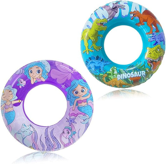 2 Pack Inner Tubes for Floating, Pool Floats Adult, Big Floaties for Kids and Teens, Pool Tubes Heavy Duty, Dinosaur and Mermaid Round Pool Floats, Beach Swim Ring and Summer Pool Party Toys