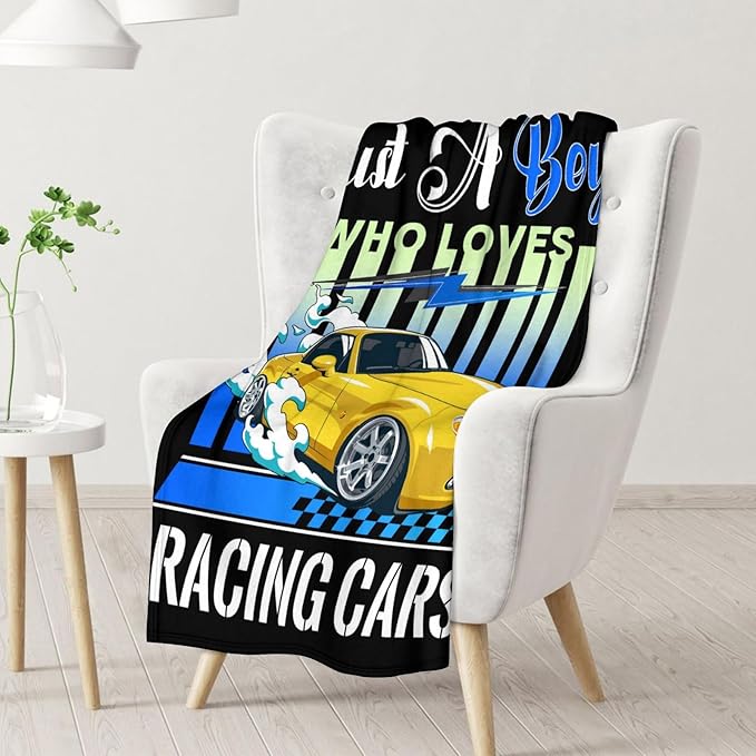 Racing Car Blanket for Boys - 50x60 Inches Cute Race Sport Car Throw Blanket Gifts for Kids Teens Adults Cars Lovers - Black Soft Fuzzy Blankets for Couch Sofa Bed