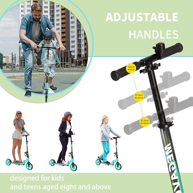 Foldable Kids Scooter with 8 inch Sturdy Wheels - Scooters for Kids, Teens, Adults Ages 8+, Adjustable Handlebar, Gift for Boys&Girls, 220lbs Max Load, Bearing ABEC7,Cup Holder