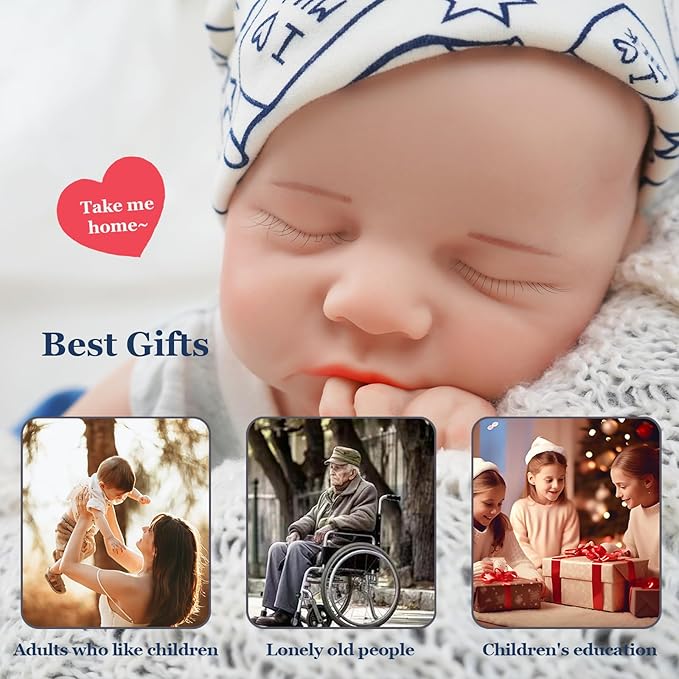 17.72 in Full Silicone Reborn Baby Dolls, 1:1 Lifelike Newborn Dolls Non Vinyl Realistic Reborn Toddler Dolls Boy Washable Sleeping Doll