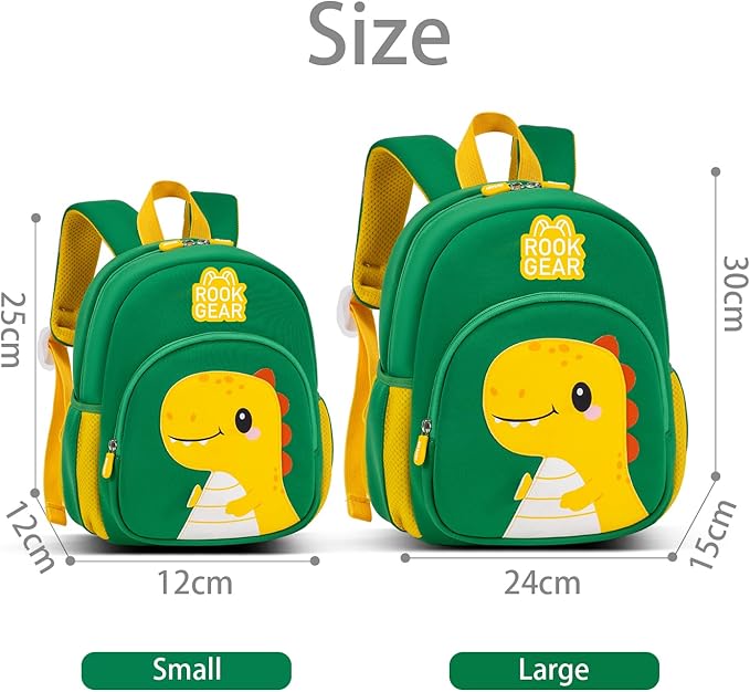 Lightweight and breathable children's dinosaur schoolbag, made of SBR diving fabric, suitable for kindergarten backpacks (green, Large)