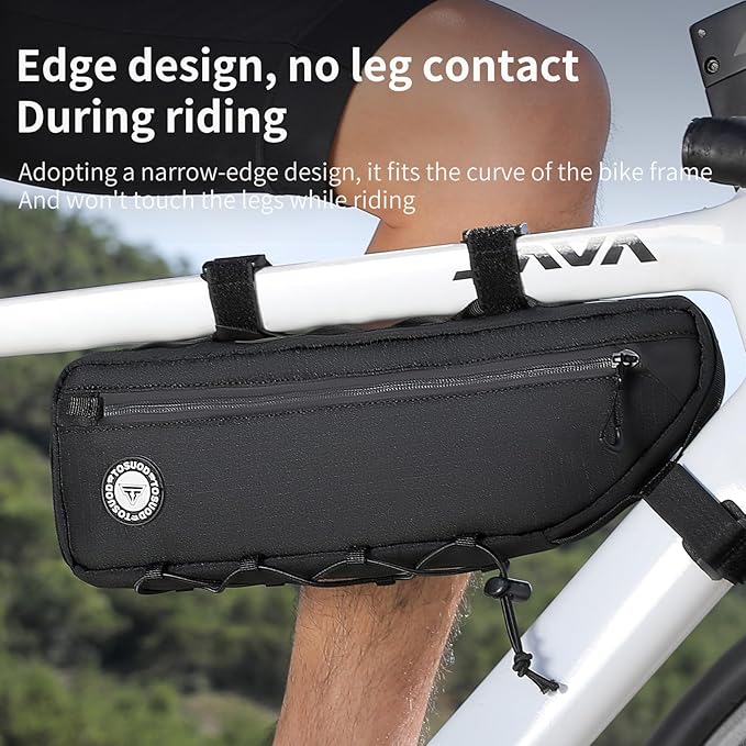 Bike Frame Bag - 3 Multi-Position Straps Secure Mount, Full-Side Zipper Quick Access, 2L Scratchproof Storage, Universal Fit