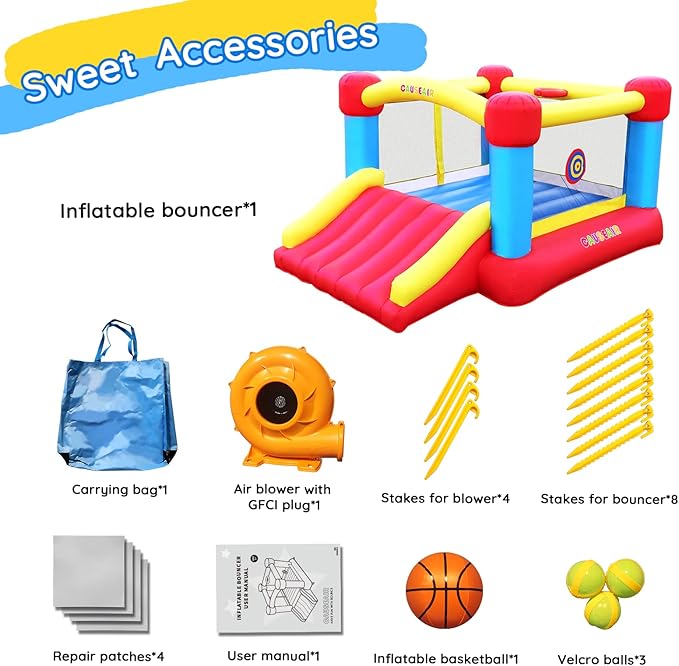 Inflatable Bounce House with GFCI Blower,12 ft L x 9 ft W,Basketball Hoop,Dart Ball Game,Durable PVC Coated Bounce Area,Jumping Bouncy Castle with Slide