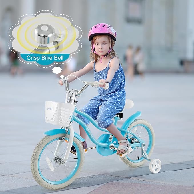 BABY JOY Kids Bike, 12 14 16 18 20 Inch Boys Girls Bike w/Adjustable Seat, Removable Basket, Handbrake & Coaster Brake, Training Wheels or Kickstand, Kids Bicycle with Multi-Color