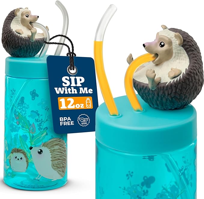 Kids Water Bottle, Toddler Cups, Tumbler with Lid and Straw, Travel Sippy Cup for Water or Milk, Kids Cups with Lids for Toddlers 3 and Up, BPA Free Plastic, 12 oz (Trend Zoo Hedgehog)