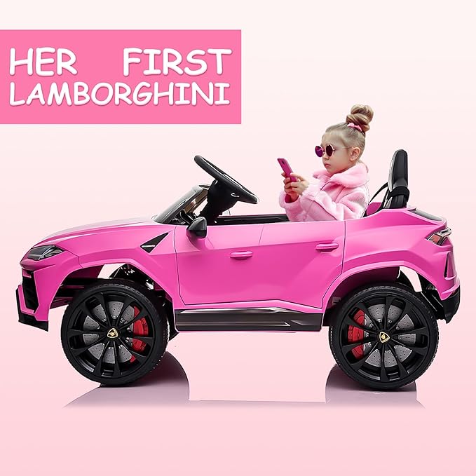 Electric Car for Kids 12V Licensed Lamborghini Ride On Car with Remote Control,Max Speed 2.5Mph,LED Lights,Music Players,Lockable Doors,Spring Suspension,Toddler Cars to Drive,Pink