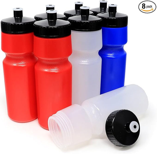 Rolling Sands USA Made Reusable 24 oz Sports Water Bottles, 8 Pack, BPA-Free, Easy Open Pull-Top, Fits Most Bike Cages, Dishwasher Safe, Lightweight - for Kids to Adults, Variety
