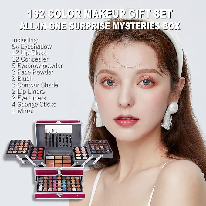 All In One 132 Color Makeup Kit, Professional Case, Teen Girls Set, Multicolor Eyeshadow Palette (006N1-Pink)