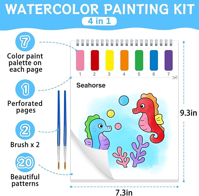 Paint with Water Coloring Books for Toddlers,Sea World Theme Mess Free Watercolor Painting Papers for Kids Water Color Paint Kit Art Craft Gift for Ages 1-3,4-8