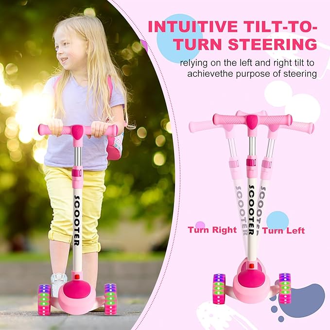 LENOGE Kids Scooter, Toddler Scooter with 3 Flashing LED Big PU Wheels Kick Scooter for Kids Folding Adjustable Height Kick Scooter Toys for Ages 3-6 Boys Girls