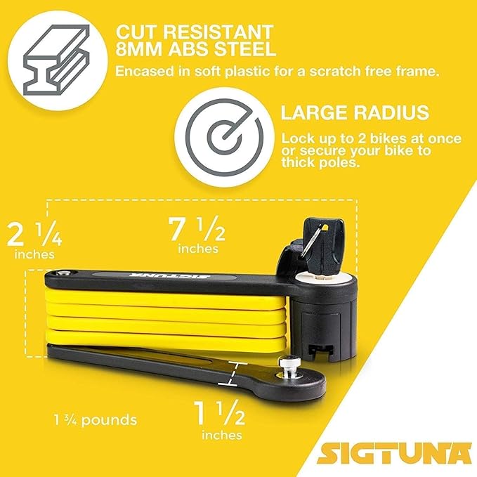 SIGTUNA Folding Bike Lock - Hardened Steel 8mm Fold-Up Heavy Duty Bike Lock with Easy Mounting, Secure Lock and Anti-Scratch Coating - Easily Keep Bike Secure and Paintwork Undamaged - Bicycle Lock