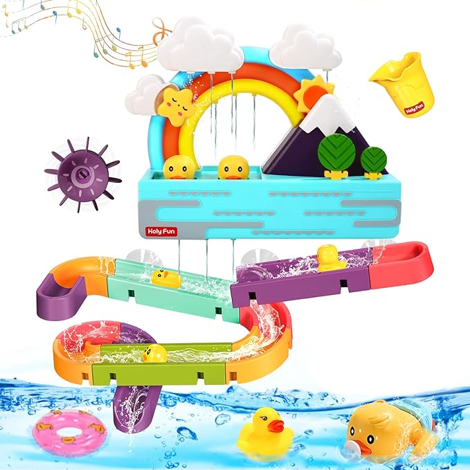 Bath Duck Toy with Light and Music, Toddlers Bathtub Toy with Marble Run, Floating Swimming Duck, Baby Shower Toy