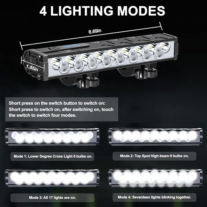 4800 Lumen Bike Lights, USB-C Rechargeable Bicycle Light, Super Bright Bike Lights for Night Riding, IP65 Waterproof Bicycle Headlight, for Commuters Adults and Children