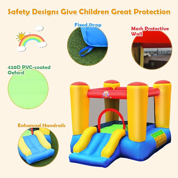 BOUNTECH Inflatable Bounce House, Bouncy House for Kids Indoor Outdoor Party Fun with Heavy Duty Jumping Area, Slide, Portable Toddler Bounce House with 480W Blower Included for Birthday Party Gifts